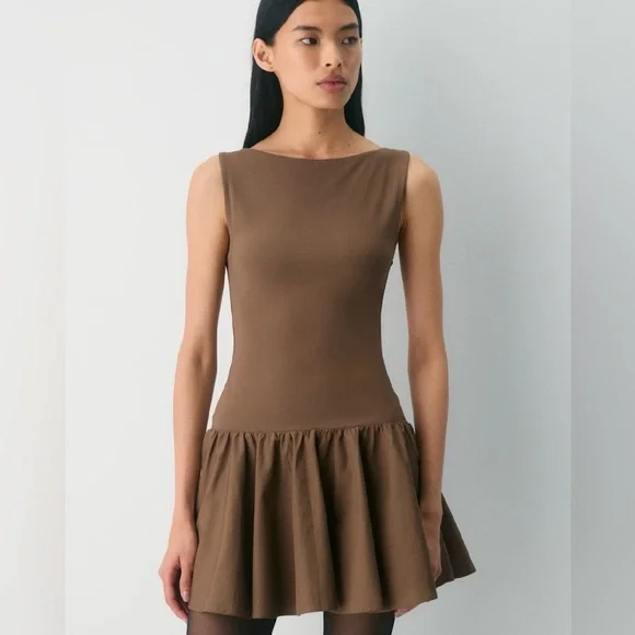 Aritzia Babaton Segment Poplin Dress Cello Brown Size Medium - Picture 2 of 12